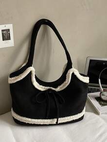 Bolso de mano de ante y piel sintética vintage para mujer, nueva bolsa de hombro con lazo de gran capacidad 2025, bolso de transporte debajo del brazo