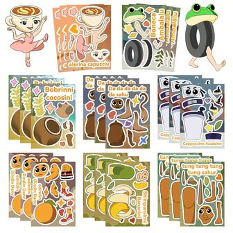 8张抽象意大利 Brainrot 动物拼图贴纸 Tung Tung Sahur 贴花组装拼图贴纸适用于行李箱吉他 iPad 手机壳笔记本电脑