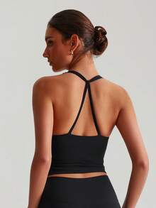 MASKERT "Sports Bra Top" Women's Built-In Cups Yoga Vest, High-Stretch Lounge & Commute Wear - Black - View 5