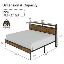 Bed Frame With 2-Tier Storage Headboard And Charging Station, Sturdy Industrial Platform Frame, Noise-Free Metal Construction, No Box Spring Required - Rustic Brown - 查看 4