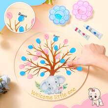 Gender Reveal Fingerprint Tree Guest Book, Gender Reveal Game, Boy Or Girl Gender Reveal Decorative Gift, Baby Shower Supplies (Elephant) - Multicolor 2 - View 8