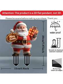 2D 平面，1 件圣诞老人草坪桩装饰，圣诞老人携带礼物，圣诞快乐标志，大型 30x22 厘米户外庭院装饰，无需电力，易于安装地桩 - 彩色 - 查看 5