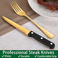 Golden 48 Pieces Silverware Sets With Steak Knives Service For 8 Persons,Stainless Steel Tableware Eating Utensils Set,Knife And Spoon Fork Flatware Sets For Restaurant And Hotel - 金色 - 查看 5