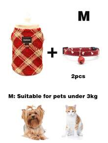 2件套，时尚格子宠物背心+宠物项圈 - 保暖柔软的狗狗毛衣，带牵引环，舒适的小型犬/猫咪服装，时尚的幼犬/幼猫室内/室外日常穿着，保暖宠物外套（多种颜色/尺寸） - 彩色 - 查看 16