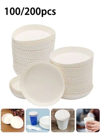 100/200pcs White Paper Cup Lids,Disposable Dust-Proof Hot Cup Lids,Durable Juice Cup Covers,Hygienic Coffee Lid Tops, Stackable Travel Cup Lids,Perfect For Ktv Drinks,Bar,Hotel Cup,Hot/Cold Drinks,Office,Parties, Excursions, Cafes, Restaurants, Travel And Occasions For Cold And Hot Drinks - To Keep Drinks Clean