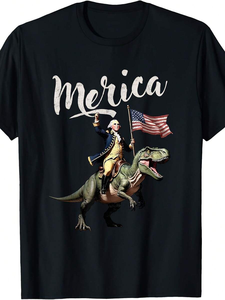 Camiseta con diseño de George Washington montando un Tiranosaurio Rex para el 4 de julio - Estilo 16 - Ver 1