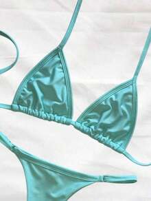Women's Summer Triangle Bikini With Side Adjustment - Green Pool - View 1