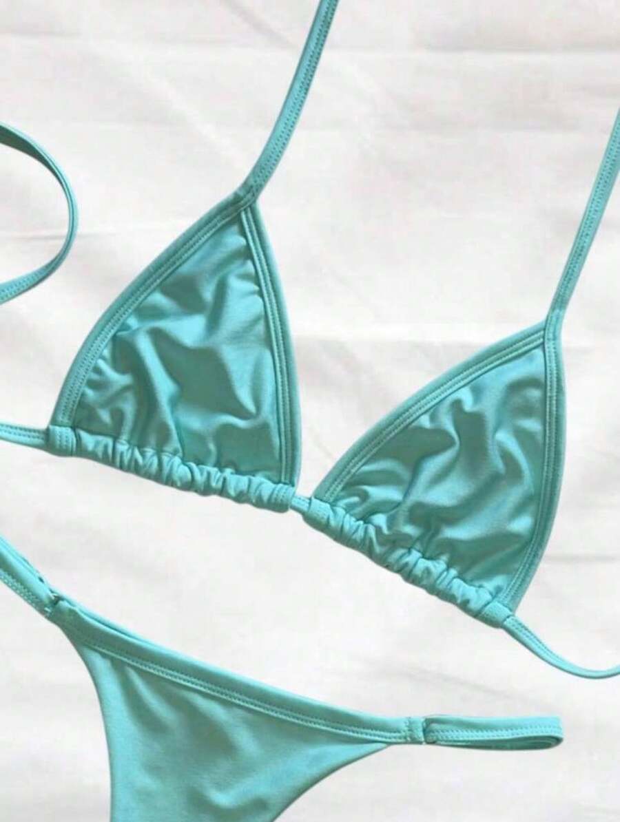 Women's Summer Triangle Bikini With Side Adjustment - Green Pool - View 1