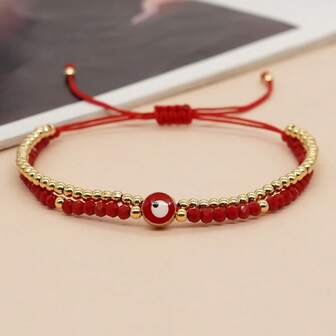 1 pieza/Estilo casual personalizado/Pulsera de metal con cuentas de cobre y cristal/Pulsera multicapa de cuentas chapada en oro de 18K con ojo malvado de cristal (ojos negros no fijos), adecuada para que las mujeres, parejas y amigos cercanos la usen en el día a día, fiestas, regalos familiares y de cumpleaños, etc., un regalo querido para las mujeres