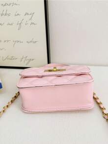 Rhombus Chain Shoulder Bag, Stylish & Cute Crossbody Bag For Girls - Pink - View 7