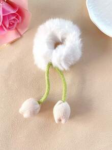 3pcs Autumn/Winter Women Cute Knitted Tassel Tulip Fuzzy Hair Scrunchies, Ponytail Holders, Suitable For Dresses, Vacation, Daily Outfits, Hair Accessories, Bohemian, Cute, Elegant ,Hair Ties