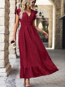 Women's Long Dress With Ruffled Hem, Perfect For Casual Dresses With A Cinched Waist, Perfect For Vacation, Travel, Dates And Holidays. - Xem 11