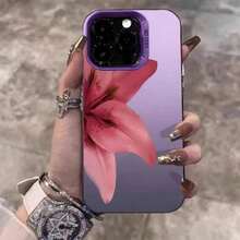 Lily Flower Print IMD Material Silvery Phone Case 16 E 15 14 13 12 11 Pro XS XR X 8 15 16 Plus Shockproof Cover