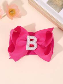 1 Pc A-Z Letters Elegant Plain Large Bow Ribbon Headband For Girl Baby Sweet Pearl Bow Hairbands Soft Satin Hair Bows Fashion Hair Accessories - Hot Pink - View 28