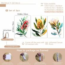 3 pièces/set Impressions d'art de peinture à l'huile de fleurs indigènes australiennes, affiches botaniques, art décoratif, style vintage et campagnard, décoration murale florale de thème printanier, avec affiche peinte de portrait d'intérieur, convient pour la décoration de la maison, de la chambre, du salon, de la salle de bain, décoration murale, avec option de cadre