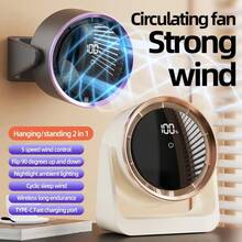 S400 Turbo Fan 100 Speed High-Speed Small Desktop Fan USB Digital Display Wall Mounted Electric Air Circulation Fan - Dark Grey - View 2