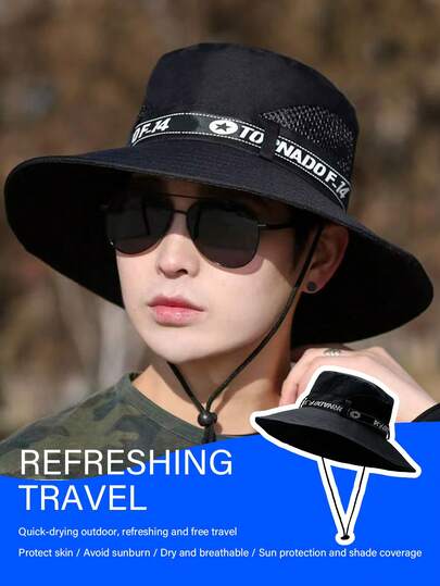 قبعة دلو للتخييم والصيد والدراجات الهوائية للخارج، قبعة شمس ذات حافة دائرية للسفر، قبعة حماية من الشمس للدراجات الرياضية والتنزه والصيد