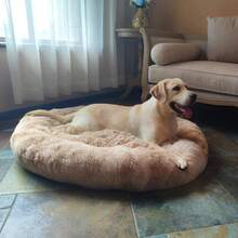 Oval Calming Donut Cuddler Dog Bed, Shag Faux Fur Washable Round Pillow Pet Bed For Small Medium Dogs (XXL(43"X34"X8"), Light Brown), Popular In 2025 - Beige2021 - View 5