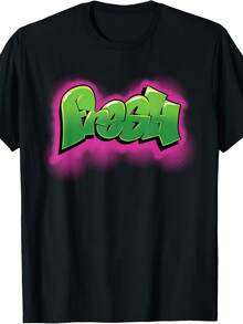 4thee90s Hiphop Graffiti T-Shirt - Classic Fit, Crew Neck, Short Sve, Adult, Black - 款式18 - 查看 1