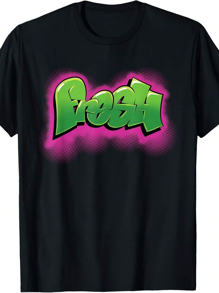 4thee90s Hiphop Graffiti T-Shirt - Classic Fit, Crew Neck, Short Sve, Adult, Black - 款式18 - 查看 1