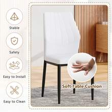 MUUOKY Modern Dining Chair Set Of 6, Faux Leather Upholstered Dining Room Chairs With High Back And Sturdy Metal Legs, Armless Kitchen Chairs With Comfortable Padded Seat, Perfect For Dining Room, Kitchen, Living Room, Or Apartment, Easy To Clean And Assemble, Ideal For Holiday Meals, Thanksgiving, Christmas And Home Decor - 白色+黑色 - 查看 3