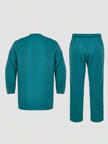 2pcs/Set Men's Green Dashiki, Elegant & Stylish, Leaf Embroidery, Long Sleeve, Round Neck, With Pocket, Elastic Waist Pants, African Clothing, Men's Casual Shirt And Pants Set, Suitable For Parties, Dates, Weddings, Daily Wear, Cultural Events, Traditional Ceremonies & Celebrations - Green - View 6