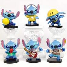 6 قطع دمى ستيتش الموسيقية من ديزني من البي في سي مرخصة رسميًا، زينة كعكة الزفاف، ديكورات عيد الميلاد، تماثيل قابلة للجمع، تماثيل صغيرة، هدايا عيد الميلاد، هدايا الهالوين، ديكورات الهالوين، هدايا الحفلات