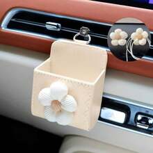 3pcs Minimalist Flower Car Air Vent Storage Box, Car Organizer Box, Front Storage Box, Car Decor Accessories - Flower Hook + Air Vent Storage Box