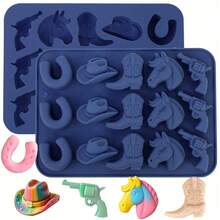 Cowboy Chocolate Molds,Cowboy Hat Boot Horse Saddle Shape Silicone Candy Molds Western Themed Party Baking Moulds Jello Ice Cube Candle Mold For Cupcake Cakesicle Decorations - Multicolor - View 1
