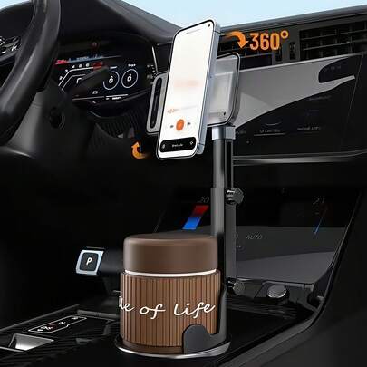 Soporte magnético para teléfono y portavasos de coche 2 en 1 - Imán súper fuerte, brazo ajustable y giratorio 360°, material ABS a prueba de salpicaduras e impermeable, ajuste universal para todos los modelos de vehículos, incluye 1 placa metálica, compatible con iPhone/ y todos los teléfonos inteligentes, conducción con las manos libres, ideal para viajes y trayectos en coche
