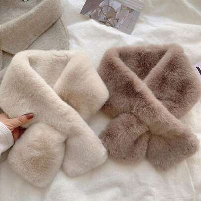 1-Piece Set Of Women's Winter Scarf Multifunctional Plush Thick Scarf For Warmth, Solid Color Plush Neck Cover, Cute Plush Scarf For Girls, Cross Warm Scarf, Neck And Collar Warm Scarf, Christmas And New Year Gifts