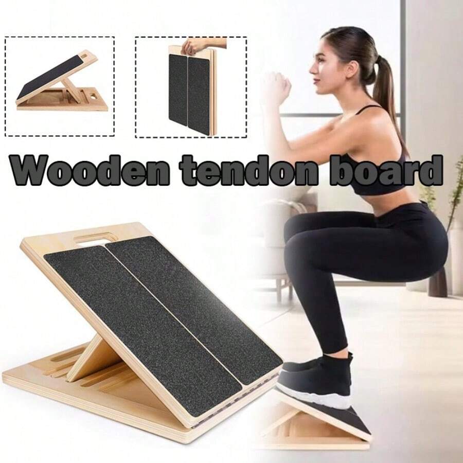 Slant Board Calf Stretcher Folded Wooden Calf Incline Board For Yoga Workout - Hitam - View 1