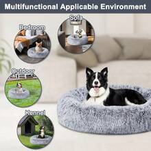 Calming Donut Washable Warming Soft Round 39-Inch Dog Bed For Large Dogs, Anti-Anxiety Fluffy Plush Cushion Bed For Pets Up To 120 Lbs, Gradient Blue - 漸變藍 - 查看 6