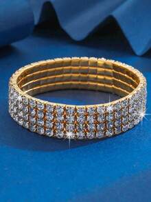 闪亮水钻弹力手镯，优雅派对风格女士手镯，可调节弹性腕带