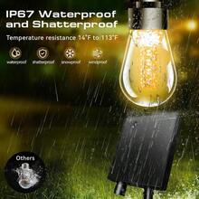 Outdoor Waterproof Solar Lamp, With IP67 Waterproof Rating, Equipped With 15 Bulbs, 2500 MAh Battery, Solar Power Supply, LED String Lights, Length 34 Feet, Warm White 3000K Light, Suitable For Garden, Garden, Camping Decoration. - 暖白色 - 查看 4