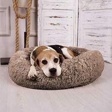 Calming Dog Bed (S/M/L/XL) For Medium And Large Dogs, Comfortable Faux Fur Donut Cuddler Up To 15/30/50/90lbs - 卡其色 - 查看 9
