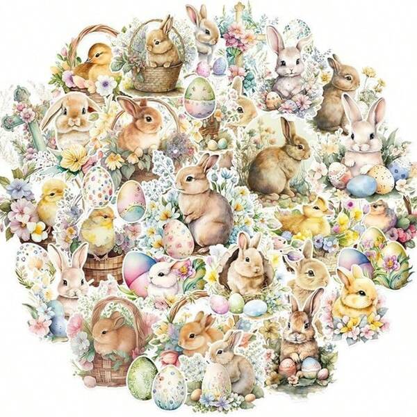 Reusable Easter Bunny And Egg Stickers - Assorted Colors, Suitable For Scrapbooking, Journals, DIY Crafts, Phones, Laptops, Water Bottles, And More. Assorted Colors Shipped Randomly.