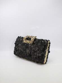 New Transparent Bag Women's Fashion Sequin Acrylic Simple Evening Bag Clutch Bag Women, - Black - View 6
