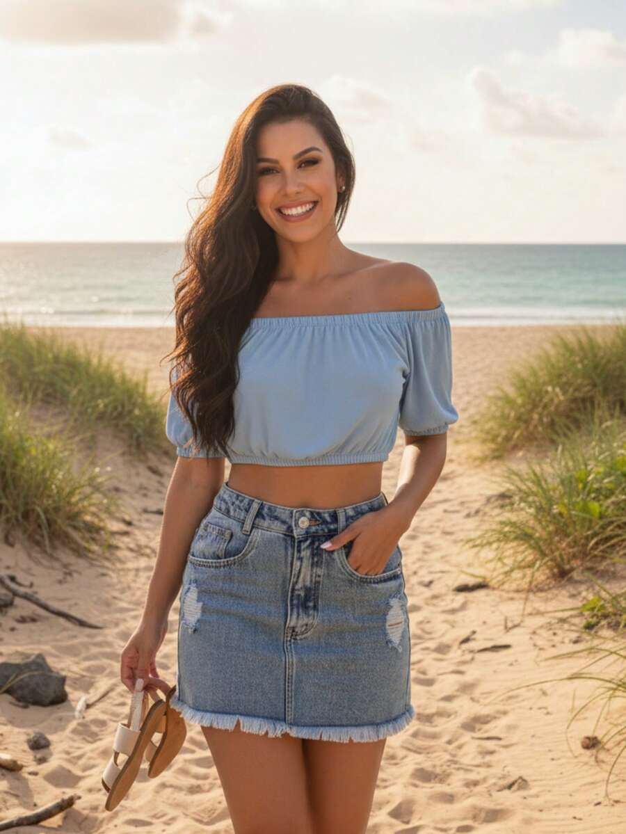Women Denim Skirts - Màu xanh lam - Xem 1