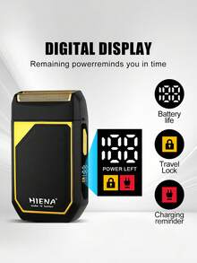 HIENA 1 件男士电动剃须刀，往复式机身设计，USB 快速充电 LED 显示屏，锂电池，金色/银色可选便携式旅行工具，男士剃须的理想选择