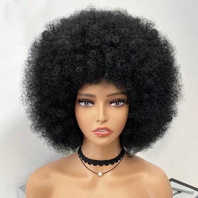 Afro Fluffy Small Curly Wig Short Fluffy Hair Wigs Heat Resistant Adhesive Free Wig For Synthetic Wig Cosplay Party, Daily ,Holiday, Halloween, Costume, Masquerade Ball, Factory Outlet