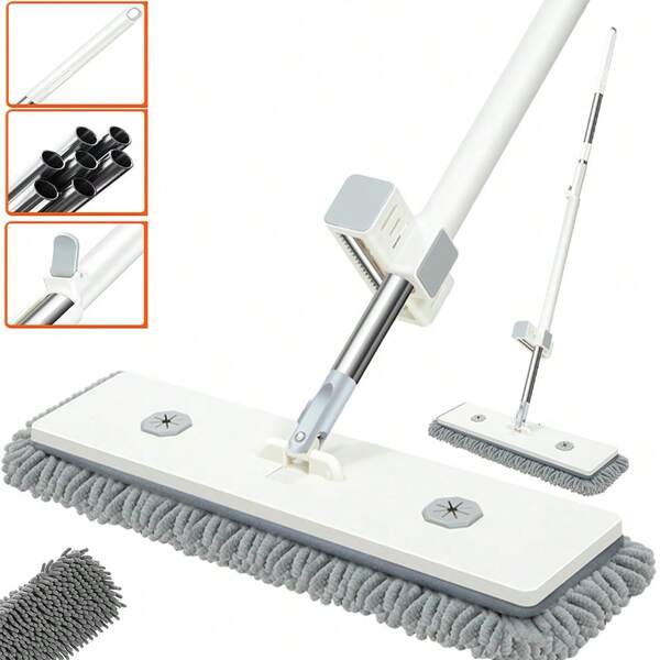 Actualización del hogar Mopa de escurridor autolimpiante de chenilla de 45 cm, sistema de escurridor de 4 sistemas, tablero de ABS, uso en seco/húmedo, soporte de almacenamiento ahorra espacio