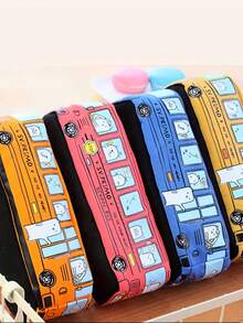 1 pieza Estuche para lápices de autobús de gran capacidad con diseño de dibujos animados, estuche para lápices, estuche para lápices de coche, estuche para lápices de autobús para estudiantes, caja de papelería