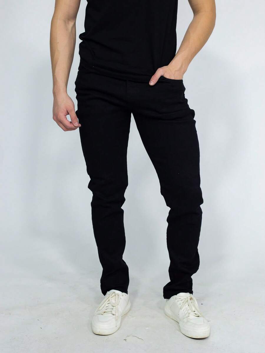 SAINT ELIAN Men's Slim Jeans With Elastane - Black - View 1