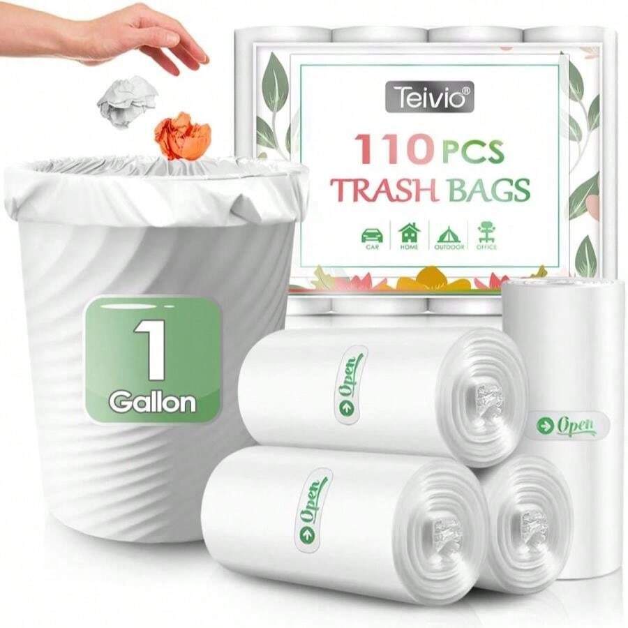 8 Gallon 330 Counts Strong Trash Bags Garbage Bags By Teivio, Bathroom Trash Can Bin Liners, Plastic Bags For Home Office Kitchen, Clear - Cà phê nâu - Xem 1