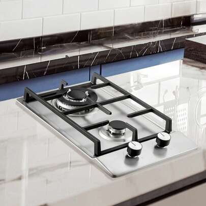 Cocina a gas   de 12 pulgadas, máx. 12250 BTU, 2 quemadores integrados de acero inoxidable, placa de gas natural convertible a GLP/GN con protección de termopar.