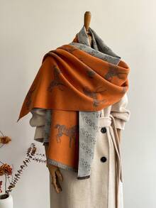 1 Stück Vintage Pferde Muster Jacquard Schal, warmer Umhang/Decke für Frauen, geeignet für tägliches Kombinieren, Herbst/Winter für Kleider