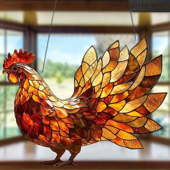 1pc Vibrant Rooster Catcher - 2D Acrylic Painted Glass Decoration, Perfect For Kitchens, Restaurants, And Porches | Adds Charm And Lightweight Garden Decor To Country Cottages
