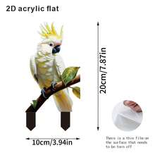 Encantador Loro Blanco de Jardín - Decoración plana 2D de acrílico para el jardín, arte de pájaros para el patio y el jardín, decoración de metal sin batería para pájaros de exterior, decoración de pájaros de exterior