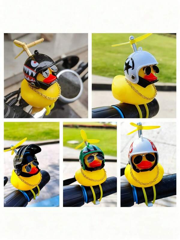 1 paquet d'accessoire de guidon de casque de canard en caoutchouc fantaisiste avec hélice et lunettes - Décoration unique pour vélo de sport de rue - Idée de cadeau amusante et originale pour les cyclistes et les passionnés de vélo